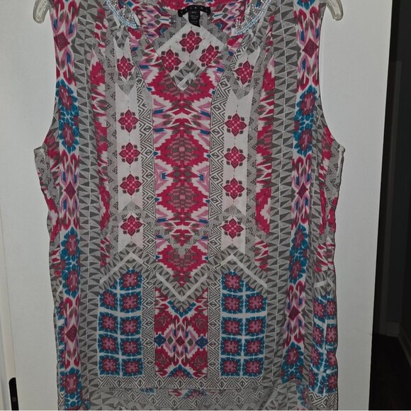 Tribal Beaded Neckline Boho Sleeveless Blouse - Picture 8 of 12